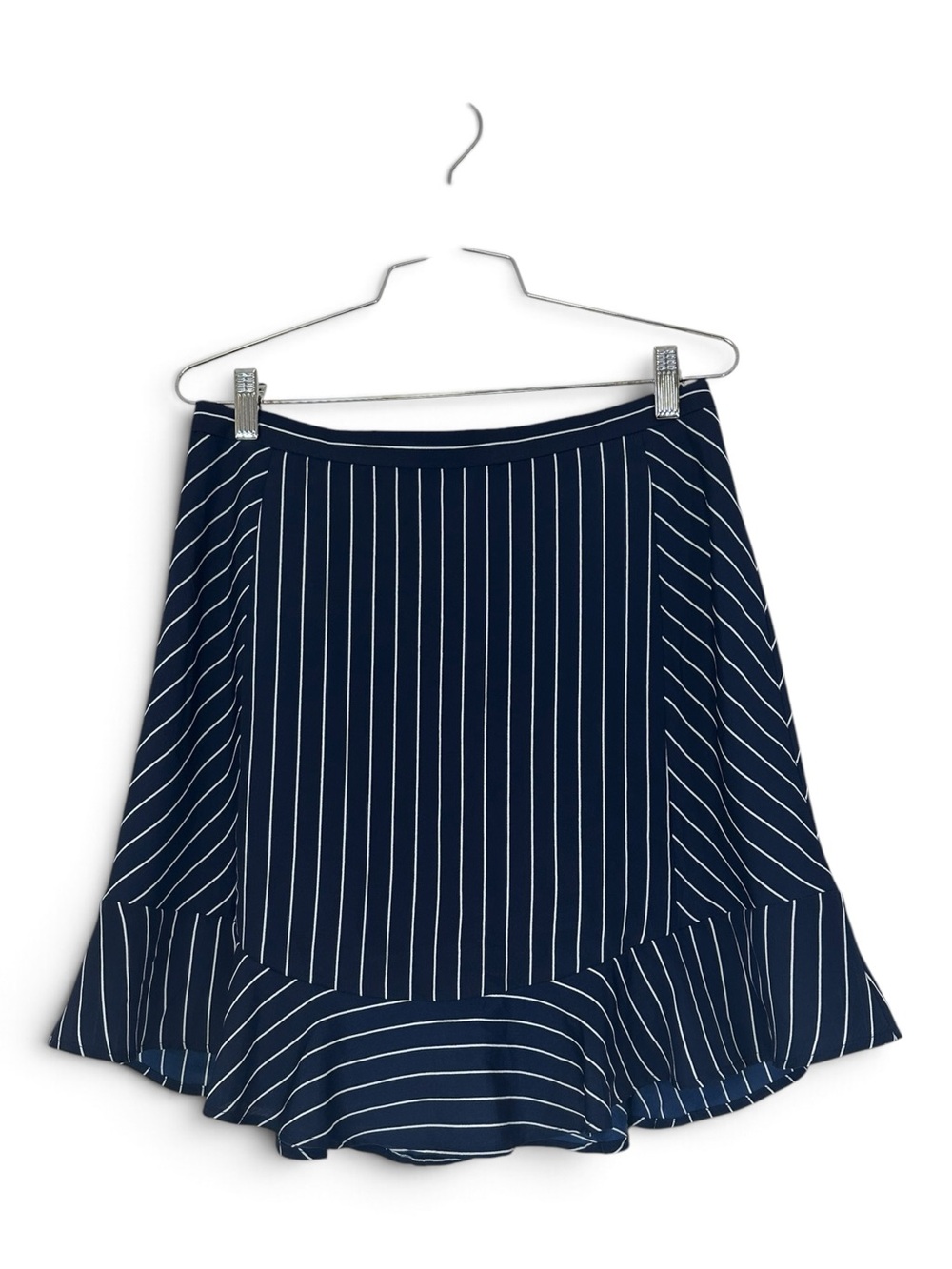 J.Crew Navy Pinstripe Flounce Ruffle Hem Skirt Size 6